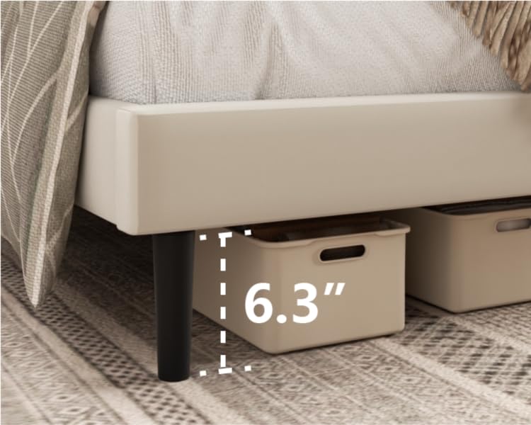 HAOARA King Size Bed Frame,King Size Platform Bed Frame and Velvet Upholstered Headboard with Strong Wood Slats, Box Spring Optional, Mattress Foundation, Easy Assembly Beige