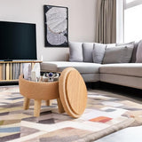 Wimarsbon Storage Ottoman, Modern Round Footrest with Soft Padded Seat, Teddy Velvet Footstool with Wood Legs, Accent Small Table or Plant Stand for Hallway, Living Room (Cream)