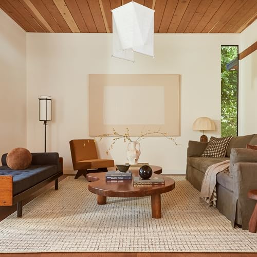 Rugs USA 8'6" x 11'6" Melrose Checked Wool Indoor Area Rug, Contemporary Farmhouse Cream for Living Room, Bedroom, Office, Entryway, Hallway