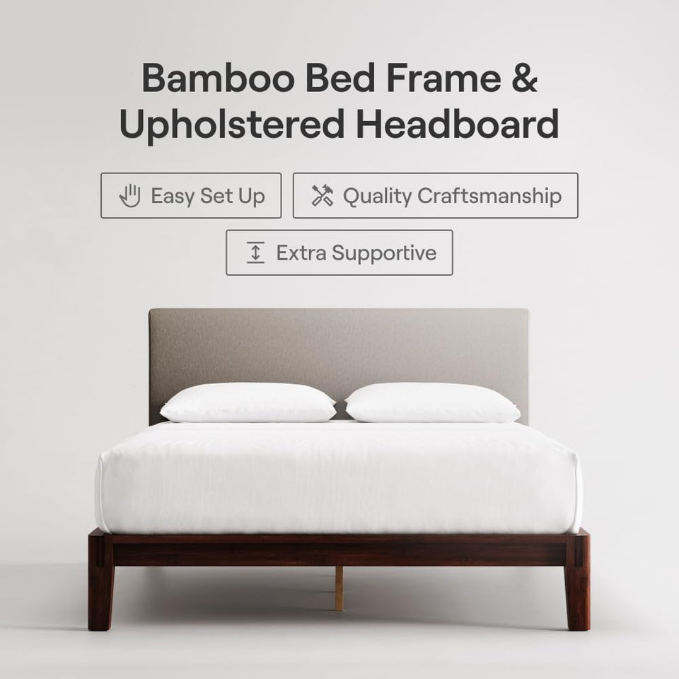 Nectar Bamboo Platform Bed Frame - Queen - Natural - Floating Center Support Legs - 12” Height - Easy Tool Free Set Up - Contemporary and Durable - Sturdy Wooden Support Slats - Holds Up To 800 Pounds