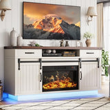 59'' Fireplace TV Stand with 3D Flame Electric Fireplace Heater, 34'' Tall Farmhouse TV Stand for 65 Inch TV, Entertainment Center TV Console with 2 Drawers, Sliding Barn Door for Living Room - White