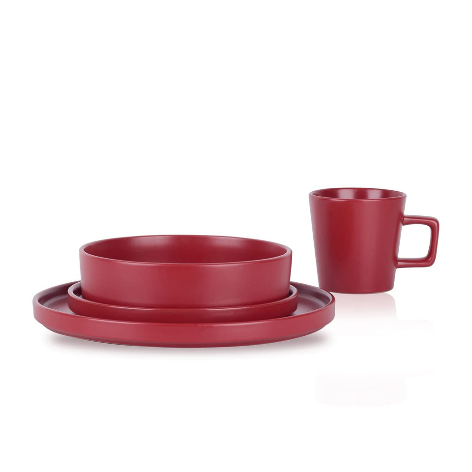 Stone Lain Celina Stoneware 32 Piece Dinnerware Set, Plates and Bowls, Black Matte Dish Collection, Service for 8 – Contemporary Minimalist Style, Microwave & Dishwasher Safe