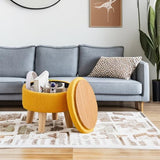 Wimarsbon Storage Ottoman, Modern Round Footrest with Soft Padded Seat, Teddy Velvet Footstool with Wood Legs, Accent Small Table or Plant Stand for Hallway, Living Room (Cream)