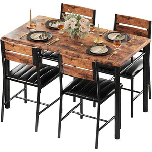 IRONCK Dining Table Set for 4, Wood Kitchen Table with Upholstered Chairs for Kitchen Room and Small Spaces, Rustic Brown