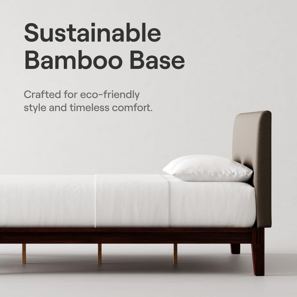 Nectar Bamboo Platform Bed Frame - Queen - Natural - Floating Center Support Legs - 12” Height - Easy Tool Free Set Up - Contemporary and Durable - Sturdy Wooden Support Slats - Holds Up To 800 Pounds