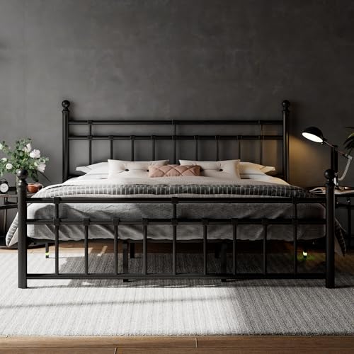 Feonase King Size Metal Platform Bed Frame with Victorian Classic Iron-Art Headboard & Footboard, Steel Slats Support, 12
