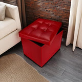 AmasSmile Storage Ottoman Folding Foot Rest Stool, Leather Footstool Bench, Short Ottoman Stool, Storage Foot Rest Store, Books (Black, 17" D x 13" W x 13" H)