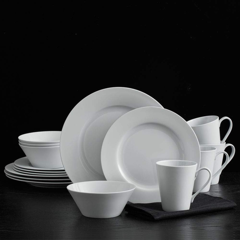 Mikasa Delray 40-Piece White Dinnerware Set, Service for 8, Durable Porcelain Plates, Bowls, and Mugs, Dishwasher and Microwave Safe