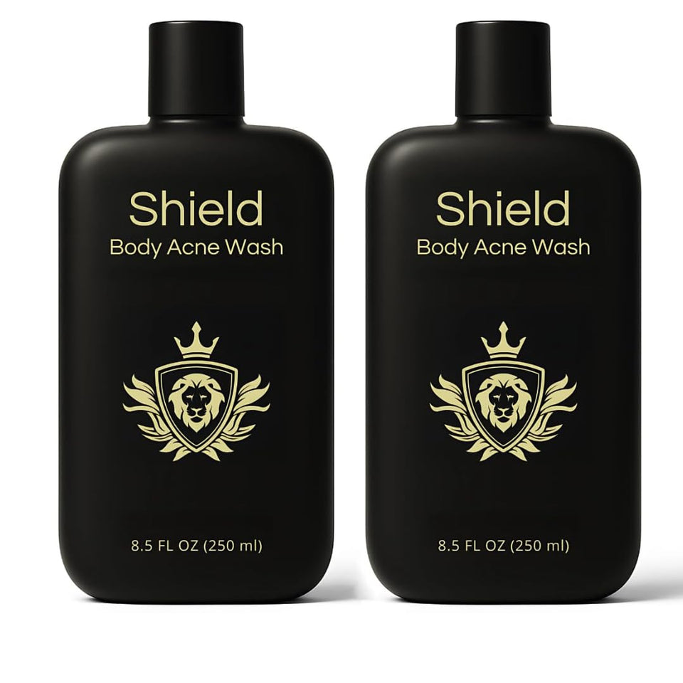 Shield Men's Acne Body Wash for Back, Chest & Shoulders - 4% Benzoyl Peroxide Body Wash, Clears Breakouts & Acne Scars – Unscented with Niacinamide, Glycolic Acid & Ceramides, 8.5 oz