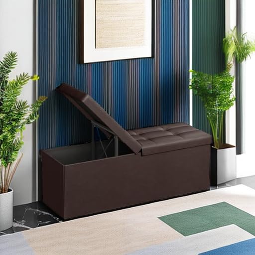 SONGMICS MAZIE Collection - 30 Inches Storage Ottoman Bench with Flipping Lid, Storage Chest Footstool, Load 660 lb, for Entryway, Living Room, Bedroom, Synthetic Leather, Black ULSF45BK