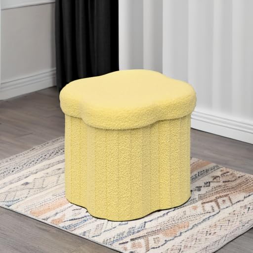 B FSOBEIIALEO Storage Ottoman Cube, Flowers Shaped Ottomans with Storage Foot Stool Footrest for Lving Room, Boucle Ottoman Seat for Dorm Room,Faux Teddy Fur, Cream White 12.6"x12.6"x12.6"