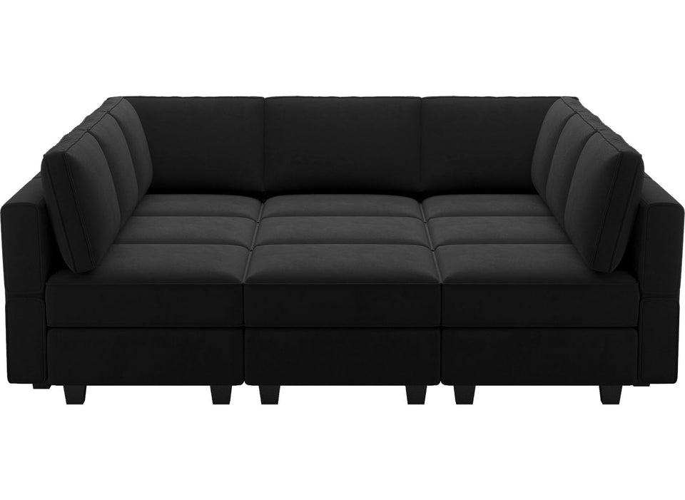 Belffin Modular Sectional Sofa with Ottomans Velvet Reversible Sleeper Chaise Bed Storage Seat Black