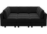 Belffin Modular Sectional Sofa with Ottomans Velvet Reversible Sleeper Chaise Bed Storage Seat Black