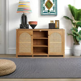 Walker Edison Sasha 4-Door Reeded Sideboard Buffet with Cord Management, 70 Inch, Coastal Oak