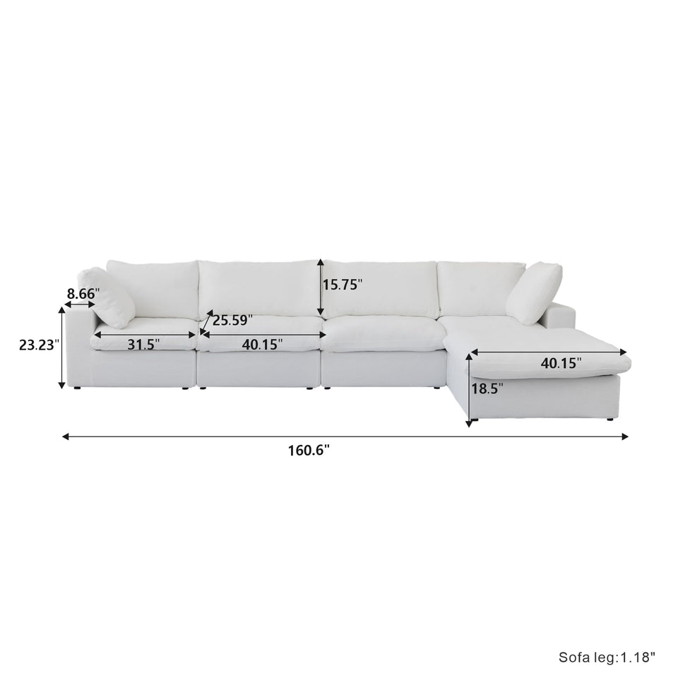 160.6" Cloud Couch Modular Sectional Sofa for Livingroom,Oversized Convertible Sofa with Storage Ottomans,6 Seat Wide Couches,Cushion Covers Removable (Khaki, 6 Seater)