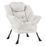 Welnow Lazy Chair with Ottoman, Modern Lounge Accent Chair with Armrests and a Side Pocket, Leisure Sofa Armchair, Reading Armchair with Footrest for Small Space, Dark Grey