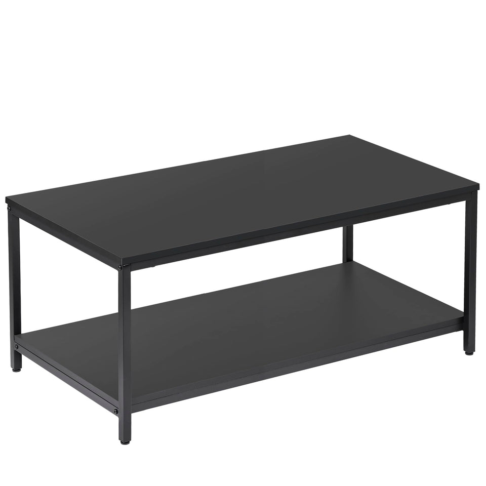 SUPER DEAL 2-Tier Industrial Coffee Table with Storage Shelf for Small Apartment Living Room, Rectangle Wood and Stable Metal TV Stand Side End Table, Rustic Brown