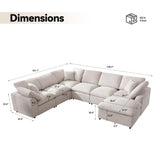 Siiejia Modular Sectional Sofa Modern Oversized Cloud Couch with Movable Ottoman 7 Seater L-Shaped Sofas Comfy Couches for Living Room Spacious Space Office Lounge, Beige