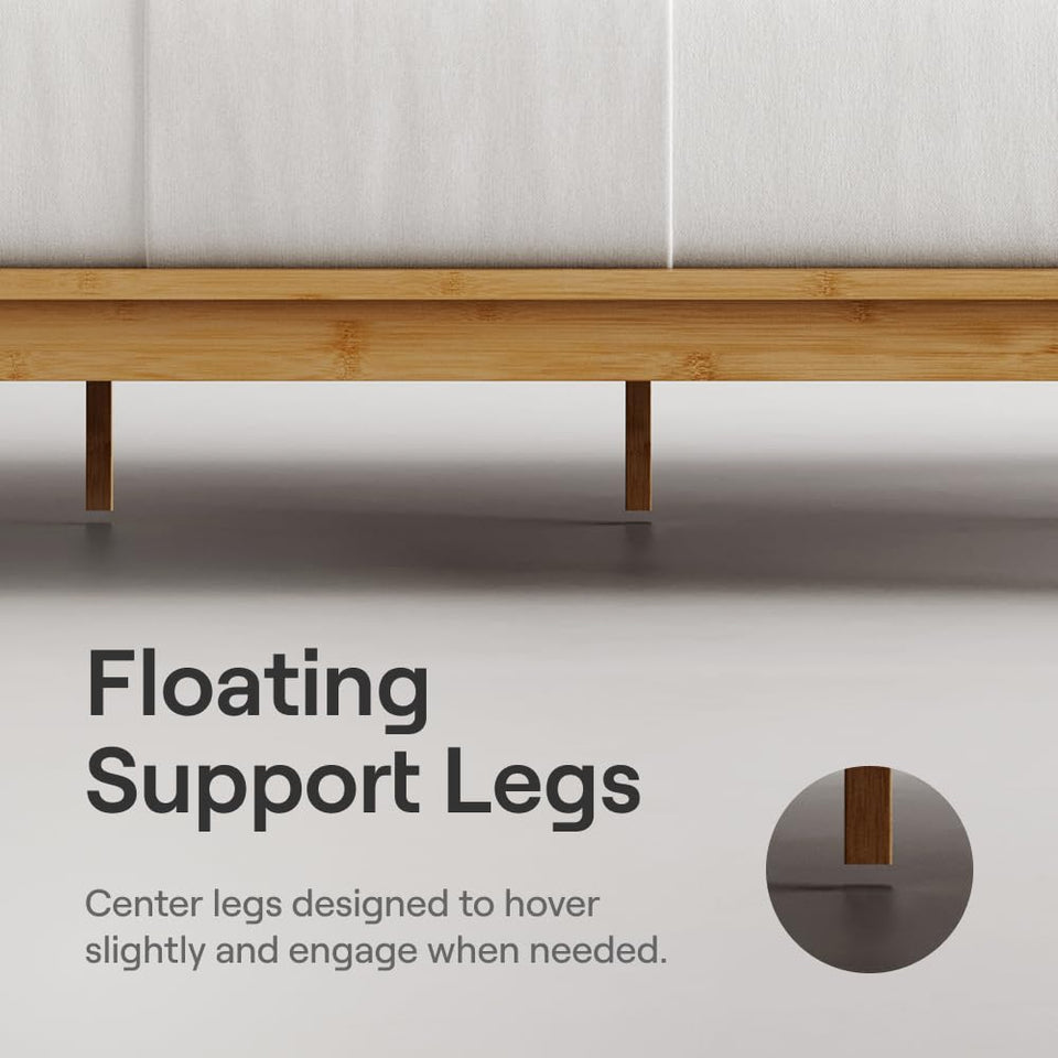 Nectar Bamboo Platform Bed Frame - Queen - Natural - Floating Center Support Legs - 12” Height - Easy Tool Free Set Up - Contemporary and Durable - Sturdy Wooden Support Slats - Holds Up To 800 Pounds