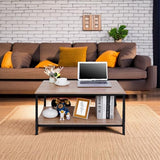 SUPER DEAL 2-Tier Industrial Coffee Table with Storage Shelf for Small Apartment Living Room, Rectangle Wood and Stable Metal TV Stand Side End Table, Rustic Brown