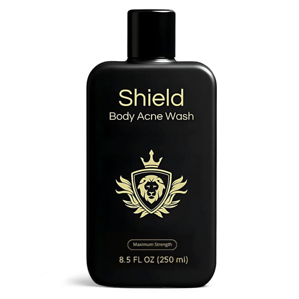Shield Men's Acne Body Wash for Back, Chest & Shoulders - 4% Benzoyl Peroxide Body Wash, Clears Breakouts & Acne Scars – Unscented with Niacinamide, Glycolic Acid & Ceramides, 8.5 oz