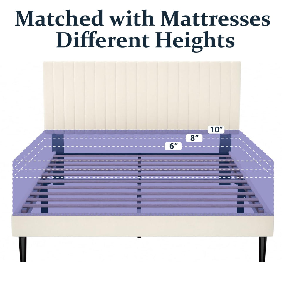 HAOARA King Size Bed Frame,King Size Platform Bed Frame and Velvet Upholstered Headboard with Strong Wood Slats, Box Spring Optional, Mattress Foundation, Easy Assembly Beige