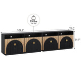 BELLEZE 65 Inch Fluted Buffet Cabinet with Storage, Symmetrical Arc Accent Sideboard Large Console Table for Dining Room, Kitchen, and Living Room (Caramel Brown)