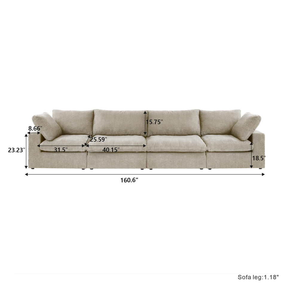 160.6" Cloud Couch Modular Sectional Sofa for Livingroom,Oversized Convertible Sofa with Storage Ottomans,6 Seat Wide Couches,Cushion Covers Removable (Khaki, 6 Seater)