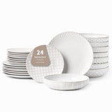 FOBENTA 24 Piece Dinnerware Sets for 8, Premium Stoneware Plates and Bowls Sets, Microwave & Dishwasher Safe, Elegant Dishes for Entertaining & Special Occasions – A Stunning Gift for Large Families