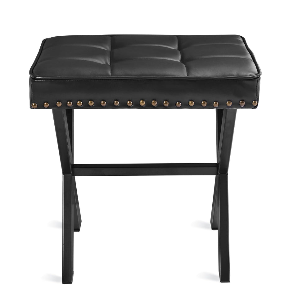 LUE BONA Square Linen Makeup Stool, Metal X Legs, Small Ottoman Stool Chair for Vanity, Modern Padded Seat Foot Rest for Makeup Room, Bathroom