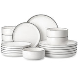 MALACASA Plates and Bowls Sets, 24 Pieces Modern Porcelain Dinnerware Set for 6 Ceramic Dishware Dishes White Kitchen Dinner Dining Ware Set wtih Black Rim Microwave and Dishwasher Safe, Series LUNA