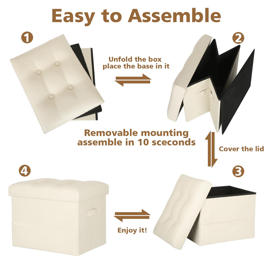 Storage Ottoman Foot Rest Stool, Foldable Leather Footstool Storage Bench with Thicker Foam Padded Seat. Foot Rest Under Desk for Living Room Bedroom 350 lbs, 17x13x13 in, Brown