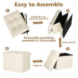 Storage Ottoman Foot Rest Stool, Foldable Leather Footstool Storage Bench with Thicker Foam Padded Seat. Foot Rest Under Desk for Living Room Bedroom 350 lbs, 17x13x13 in, Brown