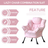 LITA Lazy Chair with Ottoman, Modern Accent Leisure Upholstered Lazy Sofa Armchair, Contemporary Lounge Reading Chair with Armrests and a Side Pocket for Living Room, Bedroom & Small Space, Dark Grey