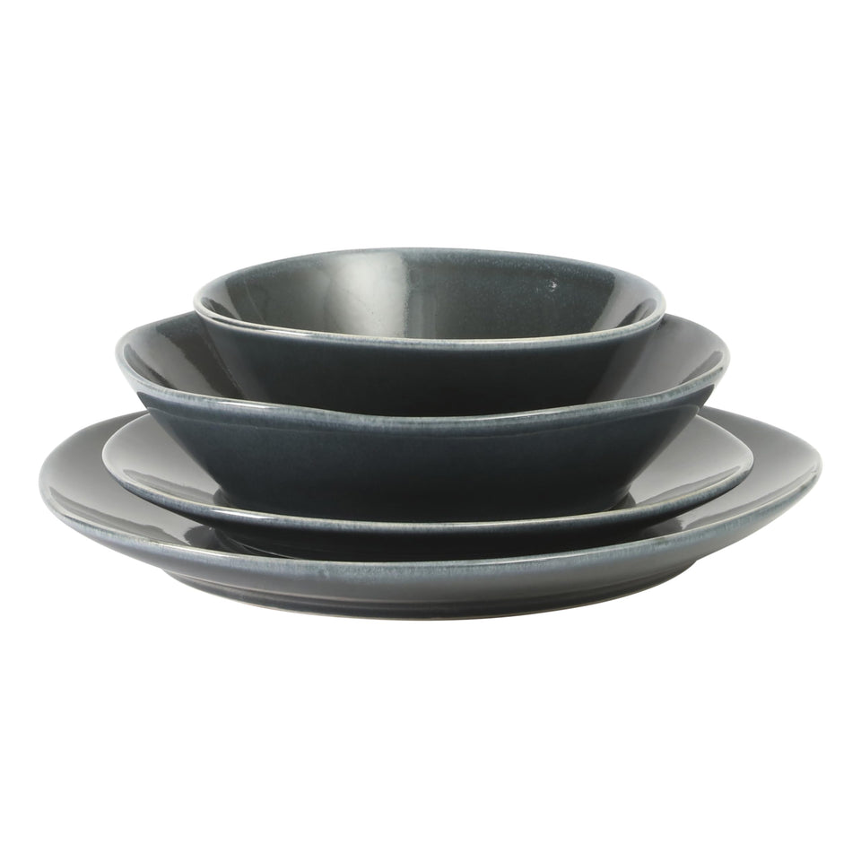 Bloomhouse Santorini Mist Double Bowl Terracotta Reactive Glaze Plates and Bowls Dinnerware Set - Amber, Service for Four (16pcs)