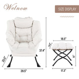 Welnow Lazy Chair with Ottoman, Modern Lounge Accent Chair with Armrests and a Side Pocket, Leisure Sofa Armchair, Reading Armchair with Footrest for Small Space, Dark Grey