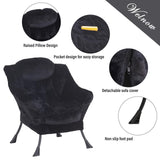 Welnow Lazy Chair with Ottoman, Modern Lounge Accent Chair with Armrests and a Side Pocket, Leisure Sofa Armchair, Reading Armchair with Footrest for Small Space, Dark Grey