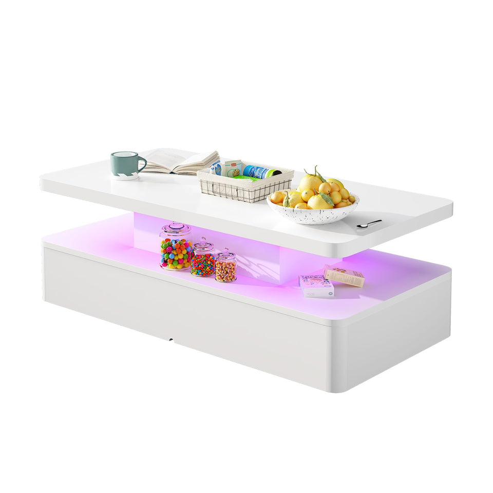 oneinmil Modern LED Coffee Table, 40" Living Room Tables with 16 Colors LED Lights, Double-Layer Design, Stylish Coffee Tables for Living Room, Black