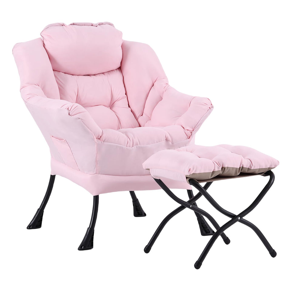 LITA Lazy Chair with Ottoman, Modern Accent Leisure Upholstered Lazy Sofa Armchair, Contemporary Lounge Reading Chair with Armrests and a Side Pocket for Living Room, Bedroom & Small Space, Dark Grey