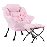 LITA Lazy Chair with Ottoman, Modern Accent Leisure Upholstered Lazy Sofa Armchair, Contemporary Lounge Reading Chair with Armrests and a Side Pocket for Living Room, Bedroom & Small Space, Dark Grey