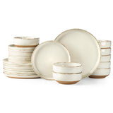AmorArc Ceramic Dinnerware Sets for 8, 24 Pieces Handpainted Plates and Bowls Set with Rustic Terracotta Underside, Scratch Resistant Stoneware Dishes Set, Dishwasher & Microwave Safe, Light Beige