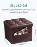 AmasSmile Storage Ottoman Folding Foot Rest Stool, Leather Footstool Bench, Short Ottoman Stool, Storage Foot Rest Store, Books (Black, 17" D x 13" W x 13" H)