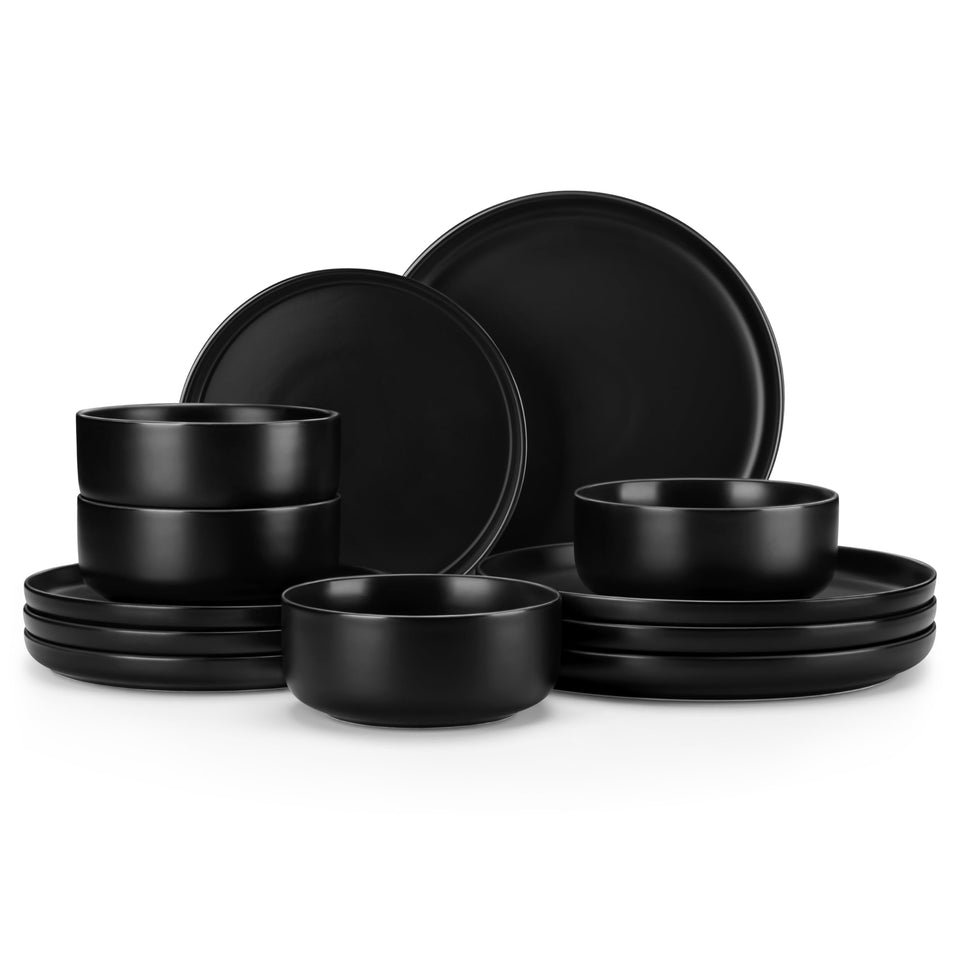 MALACASA Plates and Bowls Sets, 24 Pieces Modern Porcelain Dinnerware Set for 6 Ceramic Dishware Dishes White Kitchen Dinner Dining Ware Set wtih Black Rim Microwave and Dishwasher Safe, Series LUNA