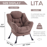 LITA Lazy Chair with Ottoman, Modern Accent Leisure Upholstered Lazy Sofa Armchair, Contemporary Lounge Reading Chair with Armrests and a Side Pocket for Living Room, Bedroom & Small Space, Dark Grey