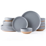 AmorArc Ceramic Dinnerware Sets for 8, 24 Pieces Handpainted Plates and Bowls Set with Rustic Terracotta Underside, Scratch Resistant Stoneware Dishes Set, Dishwasher & Microwave Safe, Light Beige
