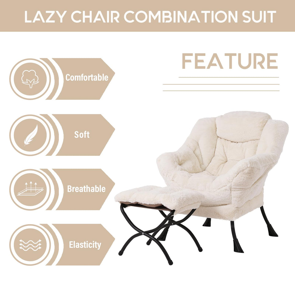 LITA Lazy Chair with Ottoman, Modern Accent Leisure Upholstered Lazy Sofa Armchair, Contemporary Lounge Reading Chair with Armrests and a Side Pocket for Living Room, Bedroom & Small Space, Dark Grey