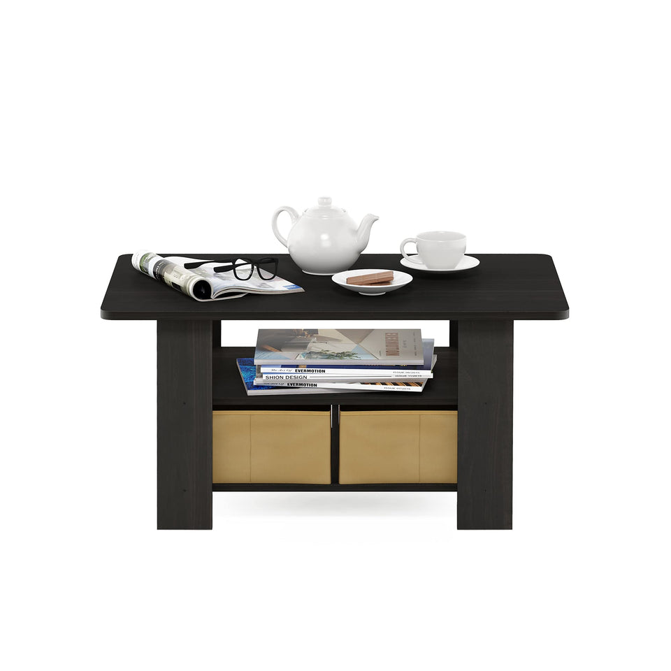 FURINNO Turn-N-Tube Coffee Table, 31.22D x 15.5W x 15.8H in, French Oak Grey/Black/Black