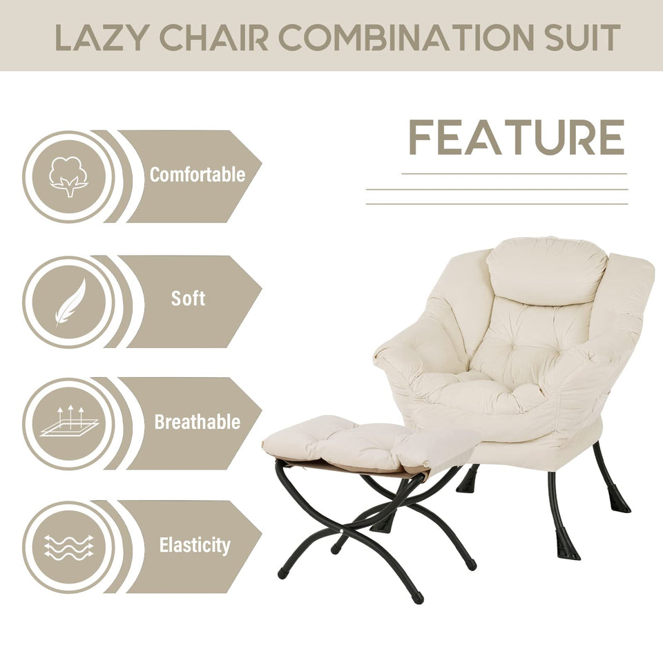 LITA Lazy Chair with Ottoman, Modern Accent Leisure Upholstered Lazy Sofa Armchair, Contemporary Lounge Reading Chair with Armrests and a Side Pocket for Living Room, Bedroom & Small Space, Dark Grey