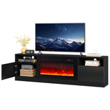 OneBlis 80" Fireplace TV Stand, LED Light Entertainment Center for TVs Up to 90", High-Gloss Door, Modern TV Console for Living Room with Storage Cabinet, Black+Black