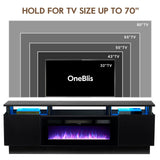 OneBlis 70" TV Stand for Living Room, Modern Entertainment Center & Media Console, Fits TVs up to 80", Storage Cabinet with Shelves, 36" Electric Fireplace with LED Flame (All Black)